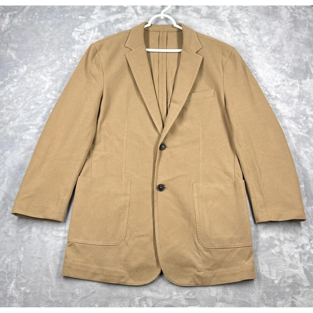 QUINCE Cotton Pique Knit Blazer Baywood Brown Mens L Sport Coat Organic